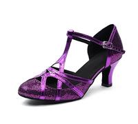 MINITOO Femme Danse Chaussure Ferme Cabaret Fete Soiree Escarpins et Talons Bas L2040 Violet 6cm Talon EU 38
