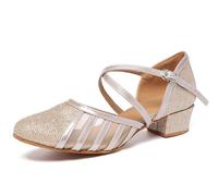 MINITOO Femme Danse Chaussure Ferme Cabaret Fete Soiree Escarpins et Talons Bas L2044 Champagne 3.5cm Talon EU 42
