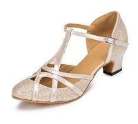 MINITOO Femme Danse Chaussure Ferme Cabaret Fete Soiree Escarpins et Talons Bas L2045 Champagne 5cm Talon EU 40