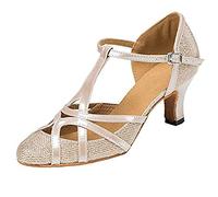 MINITOO Femme Danse Chaussure Ferme Cabaret Fete Soiree Escarpins et Talons Bas L2045 Champagne 6cm Talon EU 34.5