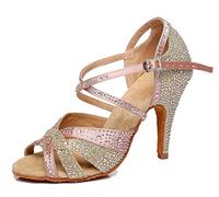 MINITOO Femmes Latin Salsa Ballroom Danse Chaussures Strass Mariage Soirée Sandales, L388 Rose Talon 10 cm, 39.5 EU