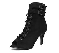 MINITOO Femmes Latine Salsa Danse Chaussures Fete Prom Sandales Bottes L509 Noir 8.5cm Talon EU 36.5