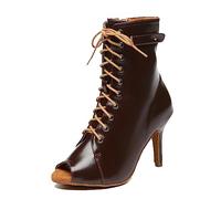 MINITOO Femmes Latine Salsa Danse Chaussures Fete Prom Sandales Bottes L571 Café 8.5cm Talon EU 39.5