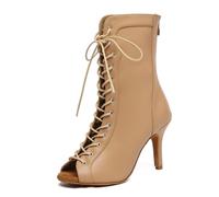 MINITOO L562 Chaussures de danse à paillettes pour femme avec lacets, L587 Marron 8 Talon 5 cm, 38.5 EU