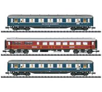 MiniTrix 18259 Lot de 3 voitures de voyageurs F-Zug F41 Senator de la DB 1.classe A4üe, ABUE-38, wagon-restaurant WR4UE