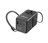 MINIX Adaptateur de Voyage Universel 100W avec câble USB C rétractable, PD 3.0 GaN III, Ports USB-C * 3 USBA * 1, Prise AC, Chargeur de Voyage Mondial pour Ordinateurs Portables tablettes téléphones