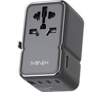 MINIX TP85 Adaptateur universel de voyage avec connecteur PD 85 W Prise AC internationale avec connecteurs USB-A et USB-C Fiche secteur Chargeur mural de voyage Prise AC mondiale