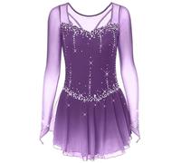 MINKATE Robe de compétition de Patinage Artistique dégradé Professionnel pour Fille Manches Longues Sports d'hiver Costume de Performance de Patinage Fait à la Main Engrener,C,4_6Years