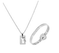 minkissy 1 Ensemble collier de couple van clé bijoux serrure collier d'amant bracelet coeur aimant bracelet homme Acier au titane Silver