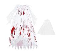 minkissy 1 Ensemble Costume de Mariée Sanguinaire Halloween pour Adultes de Déguisement avec Voile et Robe Longue pour Cosplay et Fête Masquée