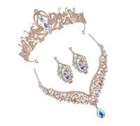 minkissy 1 Ensemble Couronne Collier Boucles D'Oreilles Ensemble Diadèmes Mariées Être Bijoux De Mariée Décoration De Bal Mariée Enterrement De Vie De Jeune Fille Accessoires De