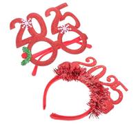 minkissy 1 Jeu bandeau de fête bande de cheveux d'anniversaire bonne année bandeau diadème bandeau 2025 tête boppers de bandeau du nouvel an 2025 bandeaux femmes en tissu rouge