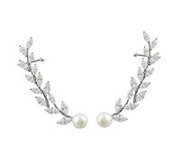 minkissy 1 Paire boucles d'oreilles feuille de saule grimpeur d'oreille de feuille boucles d'oreilles grimpeur de mariage bouton de manchette à chenilles Zircon Silver
