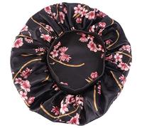 minkissy 1 Pc bonnet de nuit en satin casque Chapeaux bonnet de nuit cheveux Dormir bonnet à double couche bonnet de nuit unique bonnet de nuit rond bonnet en satin chapeau de sommeil Black