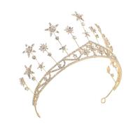 minkissy 1 Pc couronne strass pour les cheveux Beau bandeau pince à cheveux de mariage Tiare princesse glowright party bandeau cheveux Décoration de cheveux bandeau de mariée alliage Golden