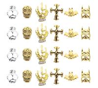 minkissy 120 Pièces Manucure D'halloween Chauve Souris Charmes D'ongles De Crâne 3d Autocollants 3d Pour Les Enfants Décoration Clou Boucles D'oreilles De Noël En Alliage Silver