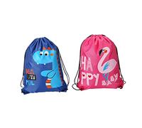 minkissy 2 Pièces Sac de Plage Sac à Dos Imperméable et de Rangement à Cordon Bleu Dinosaure et Rose Flamant Accessoire Adorable pour Natation et Activités de Plage