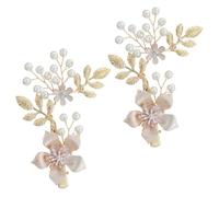 minkissy 2 Pinces à Cheveux Dorées à Perles, Épingle à Cheveux de Mariage en Alliage et Résine, Motif Fleur et Feuille, Légères et Confortables, pour Mariées et Femmes, Mariages