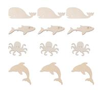 minkissy 24 Pièces de Tranches de Bois Découpées Non Finies en Formes D’animaux Marins, Bois Naturel Poli, Décoration DIY pour Peinture et Créations Artisanales, Idées pour Loisirs