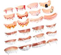 minkissy 24 pièces Dentier Halloween Fausses Dents Laides Humoristiques pour Fête Déguisement Vampire et Zombie Accessoires Cosplay Amusants pour Adultes