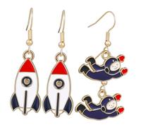 minkissy 2paires Boucles Oreilles Pendantes Astronautes Fusées Créoles Rétro Pour Femmes Accessoires Oreilles Vintage