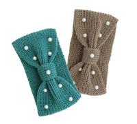 minkissy 2pièces Bandeau Automne pour Femme Cache-oreilles Maille Torsadée avec Perles et Noeud Extensible Accessoire Polyvalent