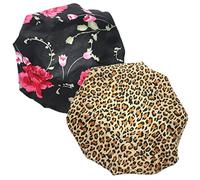 minkissy 2pièces Bonnets Satin Élastiques à Large Bord Femme Protection Des Cheveux Lors Sommeil Bain Ou Cuisine Styles Élégants Noir à Fleurs