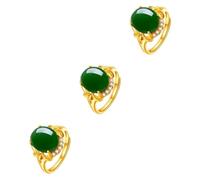 minkissy 3 Pièces anneau réglable femmes bagues bague pierre ovale bague jade articulation bague en pierre émeraude unique trend accessoire de décoration décor de bagues bijoux Green