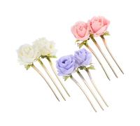 minkissy 3 Pièces Peony Flower Hair Side Combs Vintage Chinese Hair Styling Sticks Three-pronged Updo Pins For Brides Women In Beige