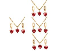 minkissy 4 Ensembles Cristal Zircon Amour Collier Boucles D'Oreilles Coeur Boucles D'Oreilles Coeur Collier r es D'Oreilles En Forme De r Chaîne Femmes