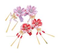 minkissy 4 Pièces Floral Hairpin Set With Tassels Elegant Kimono And Hanfu Hair Clips For Women Traditional Japanese And Chinese Flower Barrettes For Parties