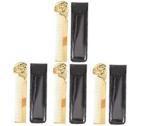 minkissy 4 Pièces Peigne À Cheveux À L'Huile Et Peigne À Barbe Pour Hommes Peigne De Style Crâne Peigne De Coiffure Portable Peigne Tête De Mort Double Face S05-8 Or + Étui En Cuir