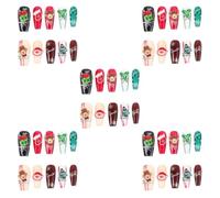 minkissy 5 Ensembles Faux Ongles de Noël Rouges et Blancs, Ronds, Longs, | Plastique, Pose Facile et Réutilisable, Style Festif pour Fêtes D’hiver et Célébrations de Noël