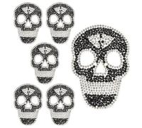minkissy 6 Pièces Écusson Crâne Noir Thermocollant en Résine Auto-adhésif, Patch Strass pour Paquet et Casquettes, Transfert Thermique pour Festival et Réparation Vêtements