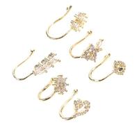 minkissy 6 pièces Nose Rings For Women And Men Adjustable Non-piercing Nose With Star Moon Flower Zirconia Decor Fake Jewelry Set