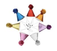 minkissy 7 Pièces Chapeau de Fête Conique, Multicolore, avec Pompon | Papier Pailleté, Lot de Six Couleurs, pour Garçon et Filles et Petits Animaux, Décorations de Célébration