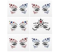 minkissy Autocollants Pour Le Visage 6 Feuilles Dautocollants Étoiles En Strass Pour Femmes Garçons Et Filles Pour Adultes Lumineux Et Festifs