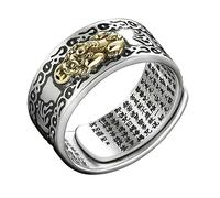 minkissy Bague à La Mode Feng Shui En Alliage Argenté Réglable Pour Homme, Anneau Ouvert Décoratif Inscription Des Six Mots Sacrés, Bijou Amulette Pour Fortune Et Prospérité