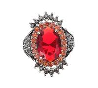minkissy Bague Femme Rétro en Argenté Thaïlandais Pierre Précieuse Rouge Anneau Élégant Bijoux de Mode de Saint-Valentin Taille Unique Design Créatif