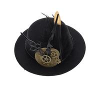 minkissy Barrette Plume Vintage hairpin hair clip hair topper broche gothique épingles à cheveux engrenages antiques casque épingle à cheveux punk épingle à cheveux billycock en tissu Black
