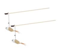 minkissy Bâtonnets de Taquinerie pour Stimulant Intérieur en Bois Lot de 2 avec Plumage et Clochettes Corde en Coton Beige pour Chaton et Chat