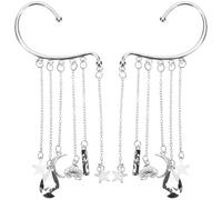minkissy Boucles D'oreilles Clip Étoile Lune Pendantes à Pompons en Métal Argenté, Manchette D'oreille sans Perçage, Bijoux pour Femmes et Filles, Style Hippie Bohème, Accessoire de Mode