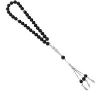 minkissy Bracelet de Prière, Chapelet Décoratif en Agate et Alliage, Noir, avec Pompon, pour Femmes et Hommes, pour Prière et Culte Bouddhiste