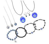 minkissy Bracelet Femme Ajustable et Collier Pendentif Œil Démon Bleu Ensemble Bijoux Protection avec Boucles Oreilles pour Femmes et