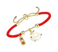 minkissy Bracelet Rouge Tressé Main Charme Lapin Zodiaque Ajustable Pour Poignet Cadeau De Nouvel An Chinois