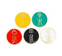 minkissy Broche Chinoise Cinq Éléments Métallique Doré Épingle Décorative Unisexe Accessoires Mode Polyvalents pour Vêtements Paquet 5 Pièces Symboles Augure