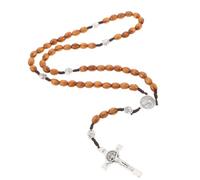 minkissy Collier en Bois Marron avec Perles de Prière et Pendentif Croix Élégant pour Occasions Sacrées et Usage Quotidien