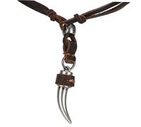 minkissy Collier pour Homme en Cuir Chaîne en Corde Dents de Loup Bijoux Viking Style Punk Ajustable Collier Vintage pour Hommes Cool