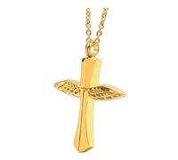 minkissy Collier Urne Funéraire de Croix Aile D'ange Dorée, Bijou Commémoratif pour Cendres, Pendentif pour Hommes et Femmes, Collier de Souvenir pour Cendres D’être Cher