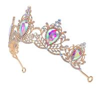 minkissy Couronne Baroque Vintage en Alliage Léger pour Mariage et Bal, Serrage-tête à Strass Gouttes D’eau Colorées, Accessoire Cheveux pour Demoiselle D’honneur et Soirée